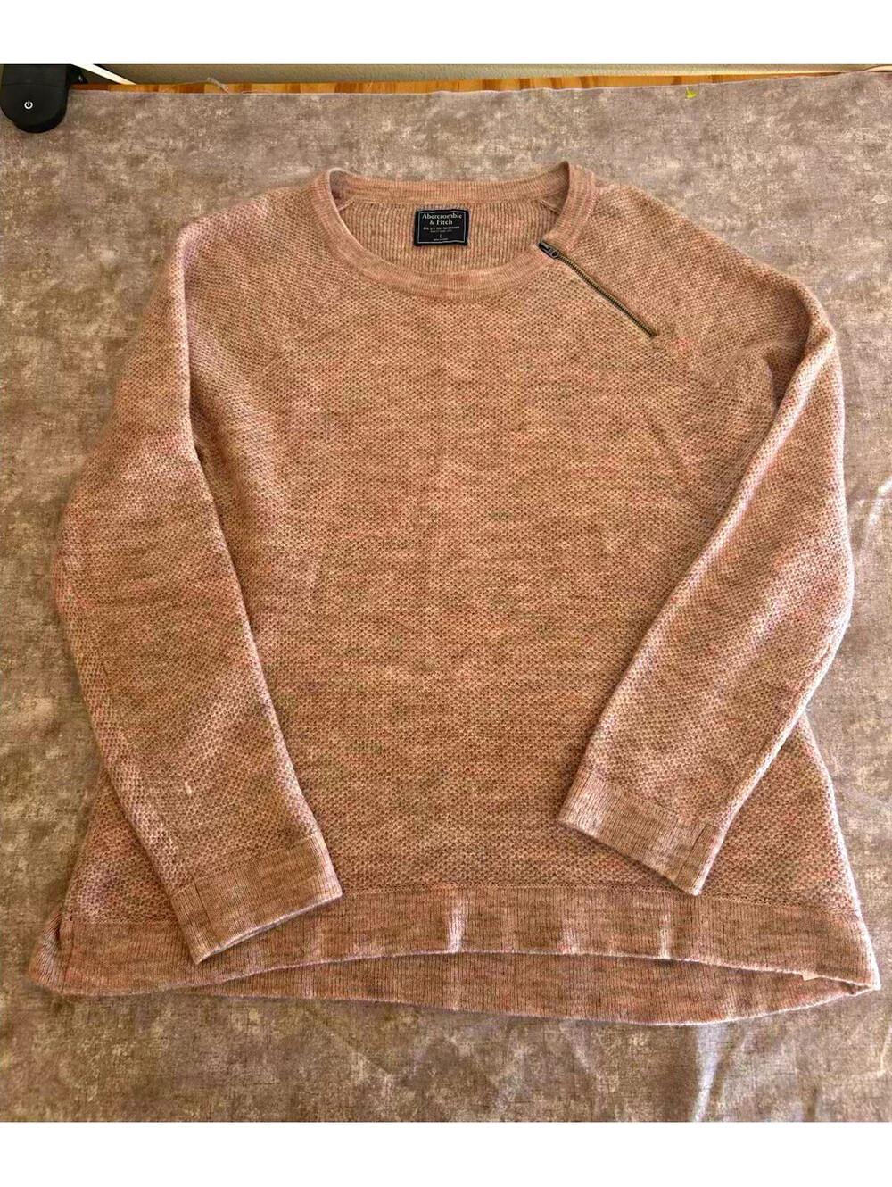Abercrombie & Fitch Pink Wool Knit Crew Neck Zipper Accent Pullover Sweater L